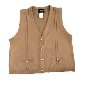 Camel Brown Cable Knit Cardigan Womens Large Petite Preppy Academia Heritage